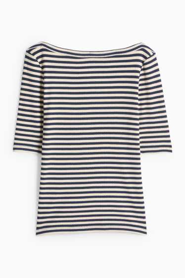 Damen - T-Shirt - Regular Fit - gestreift - strukturiert - dunkelblau / cremeweiss