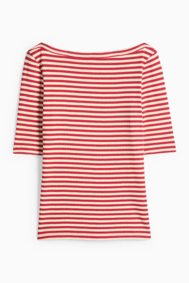 Damen - T-Shirt - Regular Fit - gestreift - strukturiert - rot / cremeweiss