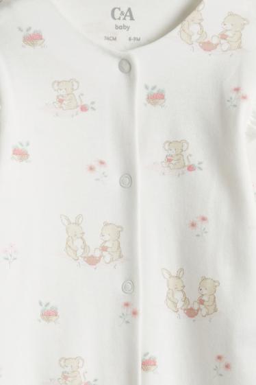 Baby: meisjes - Set van 3 - teddybeer en bloemetje - babypyjama - wit / roze