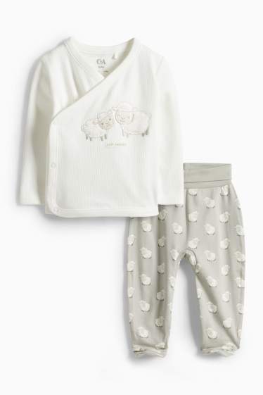 Bebeluși - băieți - Oiță - compleu nou-născuți - 2 piese - alb