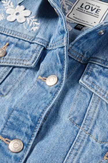 Kinder Mädchen - Blume und Schmetterling - Jeansjacke - jeansblau