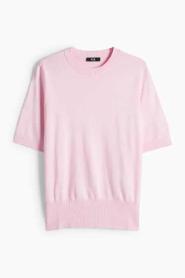 Femei - Pulover tricotat - mânecă scurtă - roz