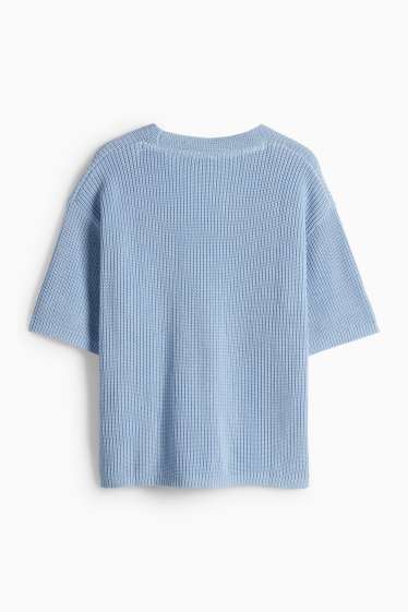 Femei - Pulover tricotat - mânecă scurtă - albastru deschis