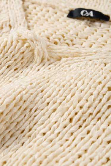 Damen - Strickpullover - kurzarm - hellbeige