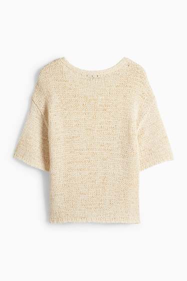 Damen - Strickpullover - kurzarm - hellbeige