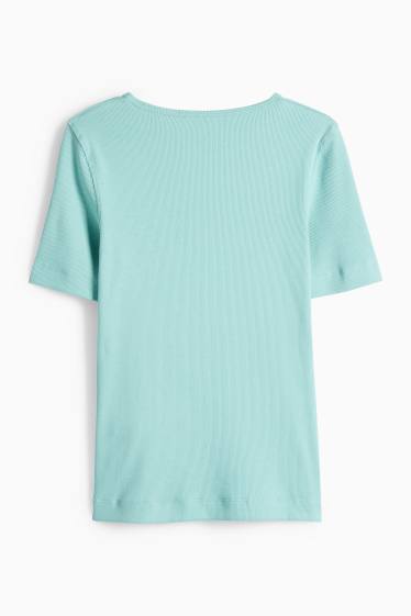 Femmes - T-shirt - slim fit - finition côtelée - vert clair