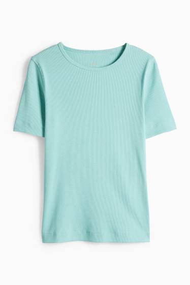 Femmes - T-shirt - slim fit - finition côtelée - vert clair