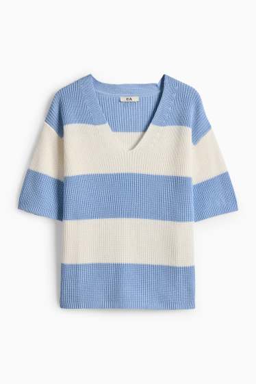 Dames - Trui - wit / lichtblauw