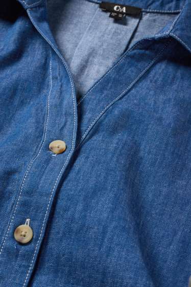 Women - V-neck denim blouse - denim-dark blue