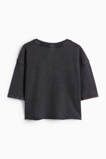 Femei - Tricou crop - relaxed fit - negru