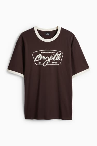 Pánské - Tričko - relaxed fit - tmavohnědá