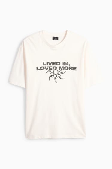 Pánské - Tričko - relaxed fit - krémově bílá