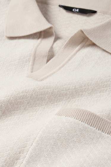 Herren - Strick-Poloshirt - Regular Fit - gemustert - hellbeige