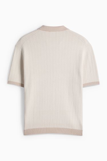 Herren - Strick-Poloshirt - Regular Fit - gemustert - hellbeige
