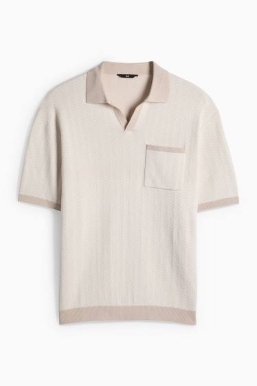Herren - Strick-Poloshirt - Regular Fit - gemustert - hellbeige