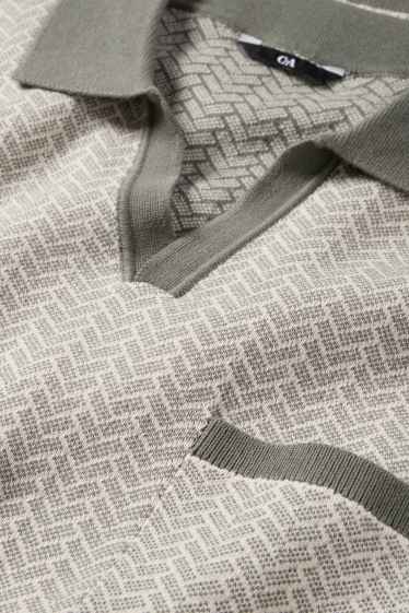 Herren - Strick-Poloshirt - Regular Fit - gemustert - dunkelgrün