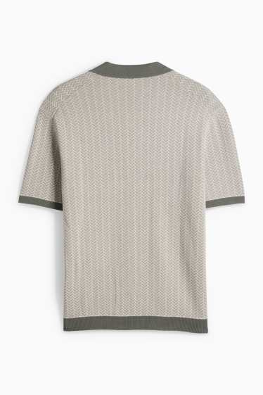 Herren - Strick-Poloshirt - Regular Fit - gemustert - dunkelgrün