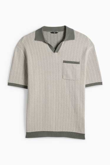 Herren - Strick-Poloshirt - Regular Fit - gemustert - dunkelgrün