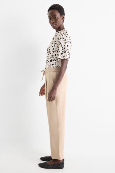 Women - Cloth trousers - mid-rise waist - tapered fit - beige