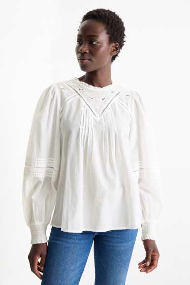Dames - Blouse - Broderie Anglaise - wit