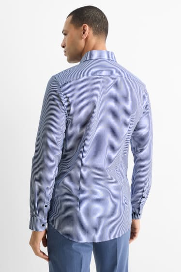 Heren - Business-overhemd - slim fit - cut away - strijkvrij - gestreept - donkerblauw / crème wit