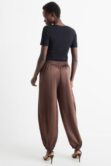 Damen - Satin-Hose - Mid Waist - Balloon Leg - dunkelbraun