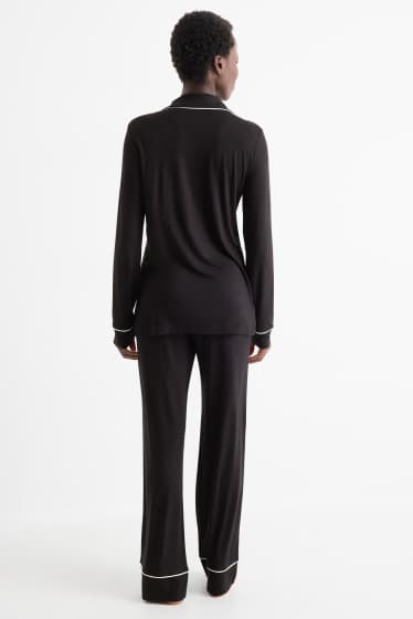 Dames - Pyjama van viscose - zwart