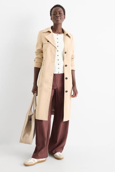 Dona - Pantalons de tela - high waist - wide leg - marró fosc