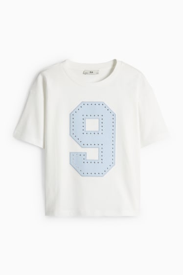 Nena - Samarreta de màniga curta amb pedres d’estràs - efecte brillant - blanc/blau