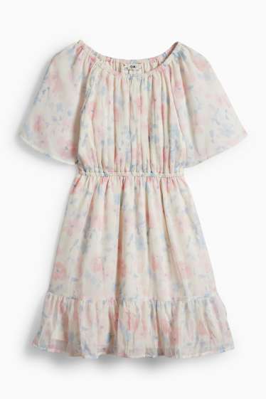 Enfants filles - Fleurs - robe en mousseline - blanc crème
