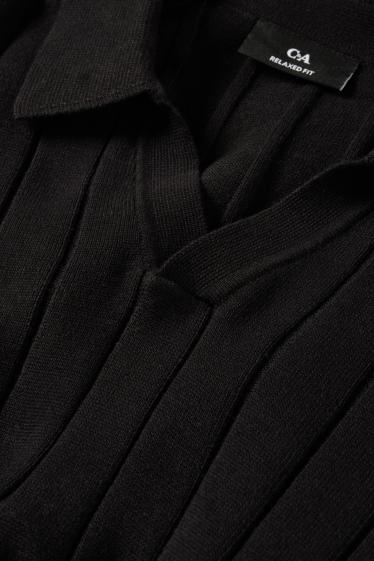 Pánské - Pletená polokošile - regular fit - žebrovaná - černá