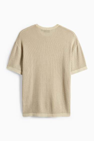 Herren - Strickpullover - kurzarm - gerippt - beige