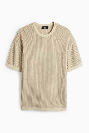 Herren - Strickpullover - kurzarm - gerippt - beige