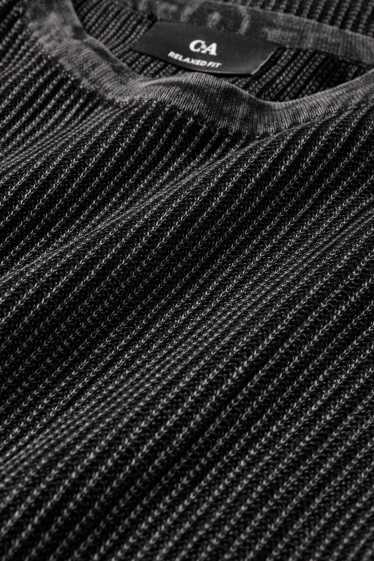 Herren - Strickpullover - kurzarm - gerippt - schwarz