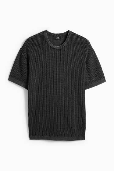 Herren - Strickpullover - kurzarm - gerippt - schwarz