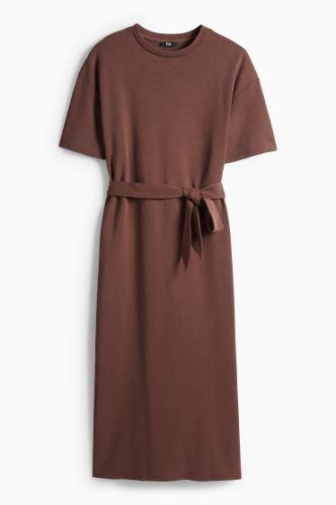 Femmes - Robe T-shirt avec ceinture - marron foncé