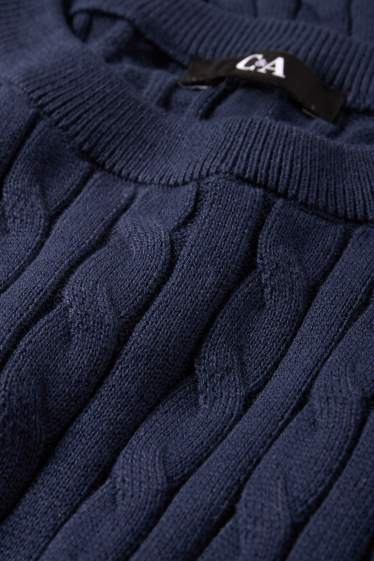 Femmes - Pull en maille - manches courtes - motif tressé - bleu foncé