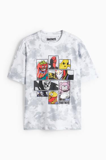 Děti - chlapci - Fortnite - tričko s krátkým rukávem - se vzorem - bílá/šedá