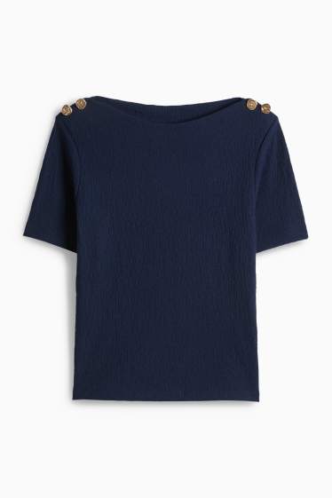 Donna - T-shirt - regular fit - tessuto tramato - blu scuro