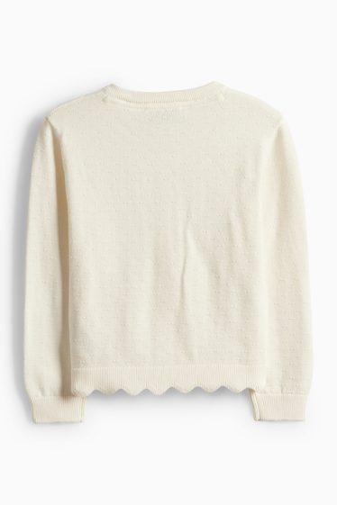 Děti - dívky - Pletený kardigan - strukturovaný - krémově bílá