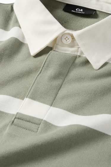 Heren - Poloshirt met lange mouwen - relaxed fit - gestreept - groen