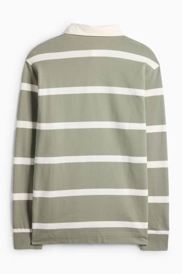 Heren - Poloshirt met lange mouwen - relaxed fit - gestreept - groen