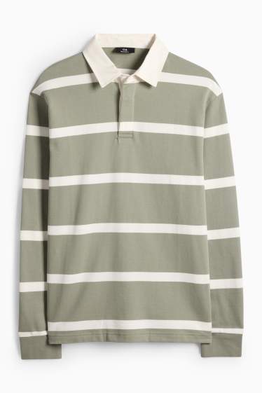 Heren - Poloshirt met lange mouwen - relaxed fit - gestreept - groen