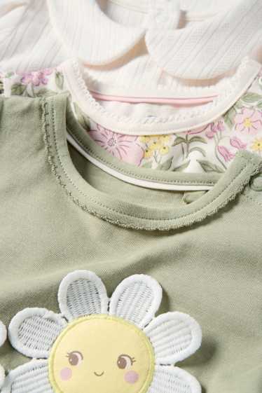 Baby: meisjes - Set van 3 - bloemetjes - baby-T-shirt - wit / groen