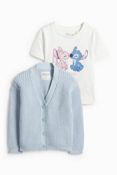 Enfants filles - Lilo & Stitch - ensemble - T-shirt et gilet en maille - blanc / bleu