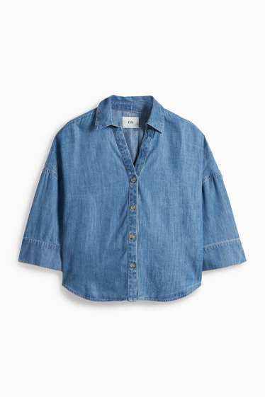 Damen - Jeansbluse mit V-Ausschnitt - jeansblau