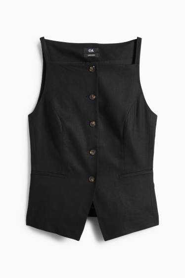 Damen - Business-Weste - tailliert - Leinen-Mix - schwarz