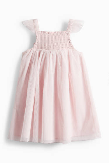 Bebeluși - fete - Floricele - rochie bebeluși - de ocazie - cu fronseuri - roz