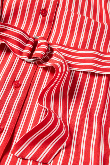 Femmes - Robe-chemisier à ceinture - à rayures - rouge