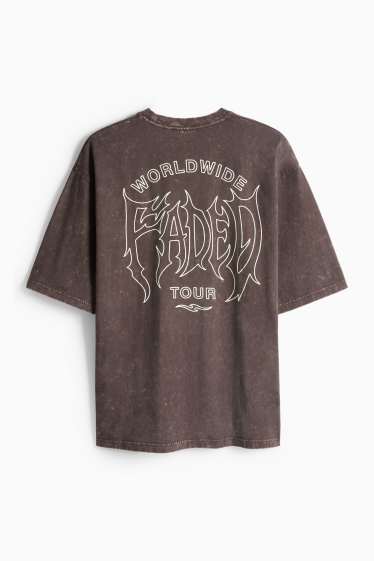 Hommes - T-shirt - Oversize - à motif - marron foncé